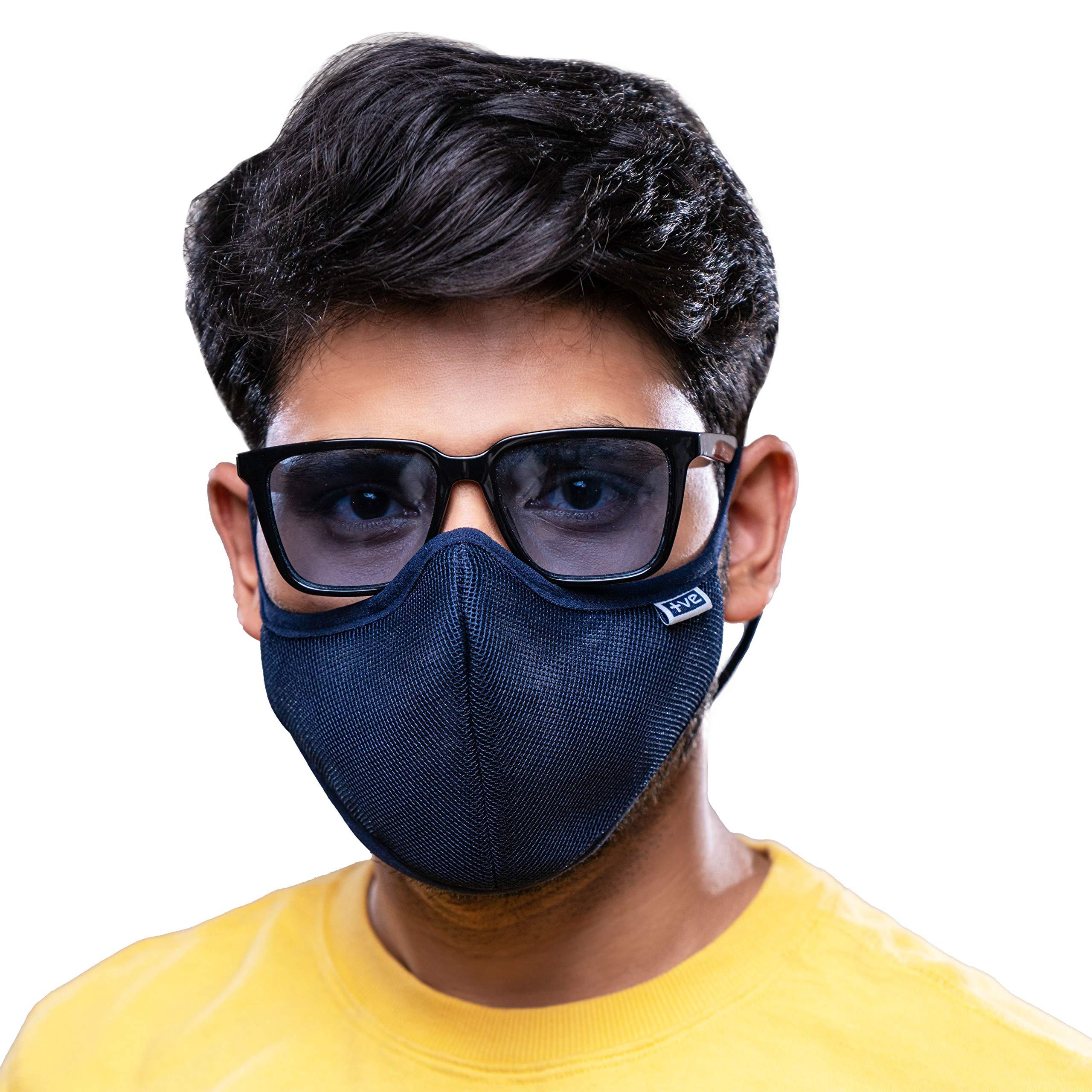 Posi+ve Posi+ve Fabric Reusable Face Mask (Blue, Pack of 4) for Unisex