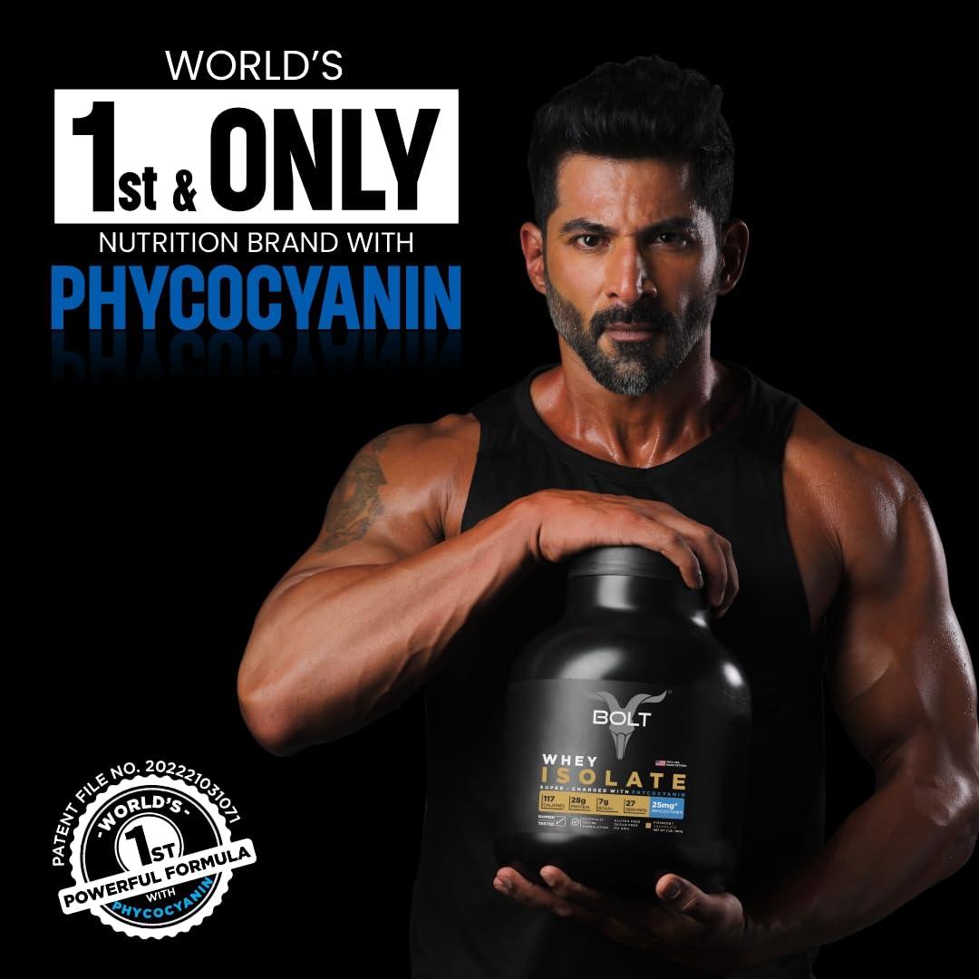 Bolt BOLT Nutrition Whey Isolate Protein Powder | With Superfood PHYCOCYANIN | USA Formulation & Origin | For Muscle Strength & Bone Health | 2LB/907gm (27 Servings) | Piedmont Chocolate
