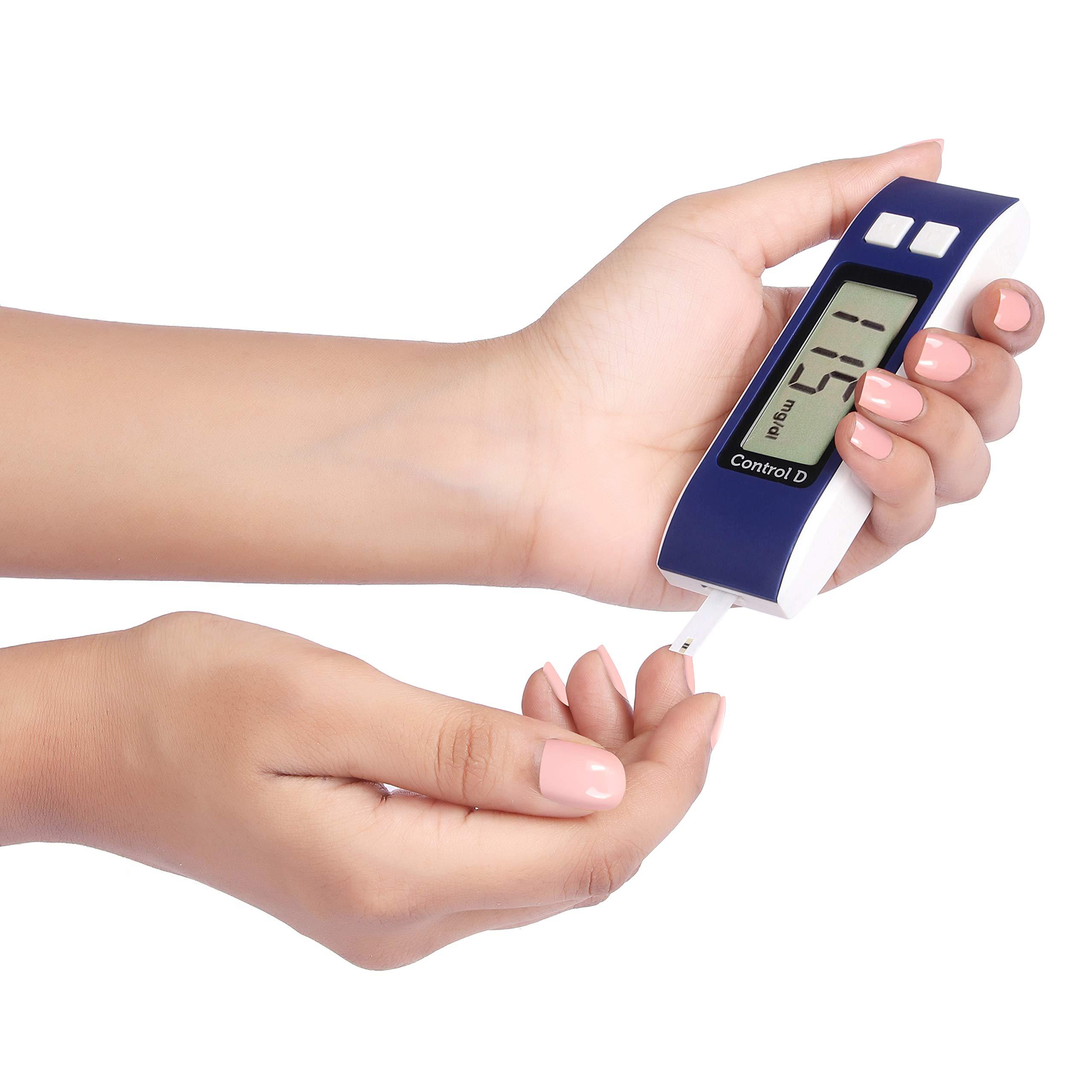 Control D Control D Blue Glucose Blood Sugar testing Machine with 100 Strips Glucometer