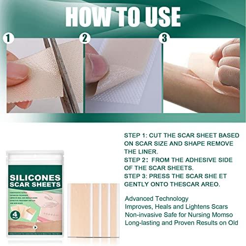 Folanda 4 Pcs Silicone Scar Sheets, Ultra Thin Breathable Silicone Gel Scar Tape, Soften and Flattens Scar Removal Strips for C-Section, Surgery, Burn and More, Skin Scar Concealing Tape