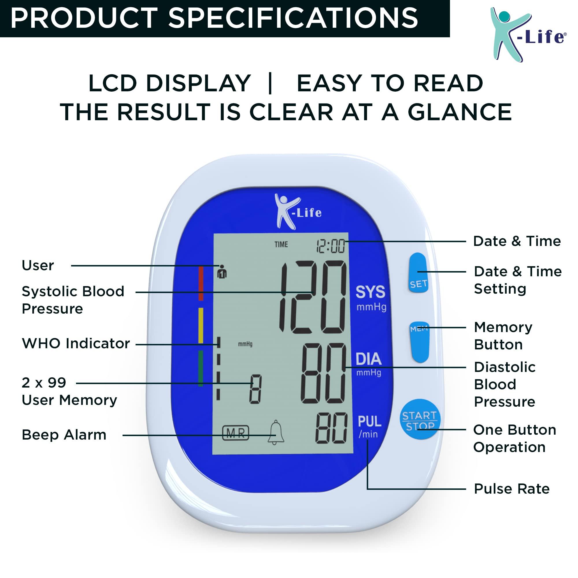 K-Life K-Life Model BPM-104 Fully Automatic Digital Electronic Blood Pressure Checking Monitor, BP Moniter - White