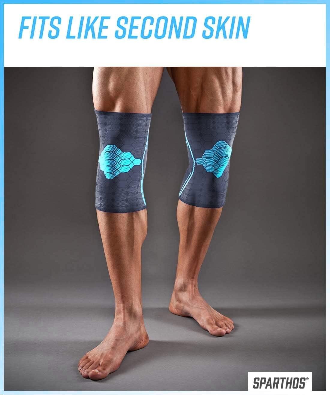 serveuttam Serveuttam® Knee Support for Men Gym (1 pair) - 3D Weaving Knee Cap for Knee Pain | Ortho Knee Supporter for Gym Squats | Knee Band for Gym Women Knee Pain Relief (M, Blue-Grey)