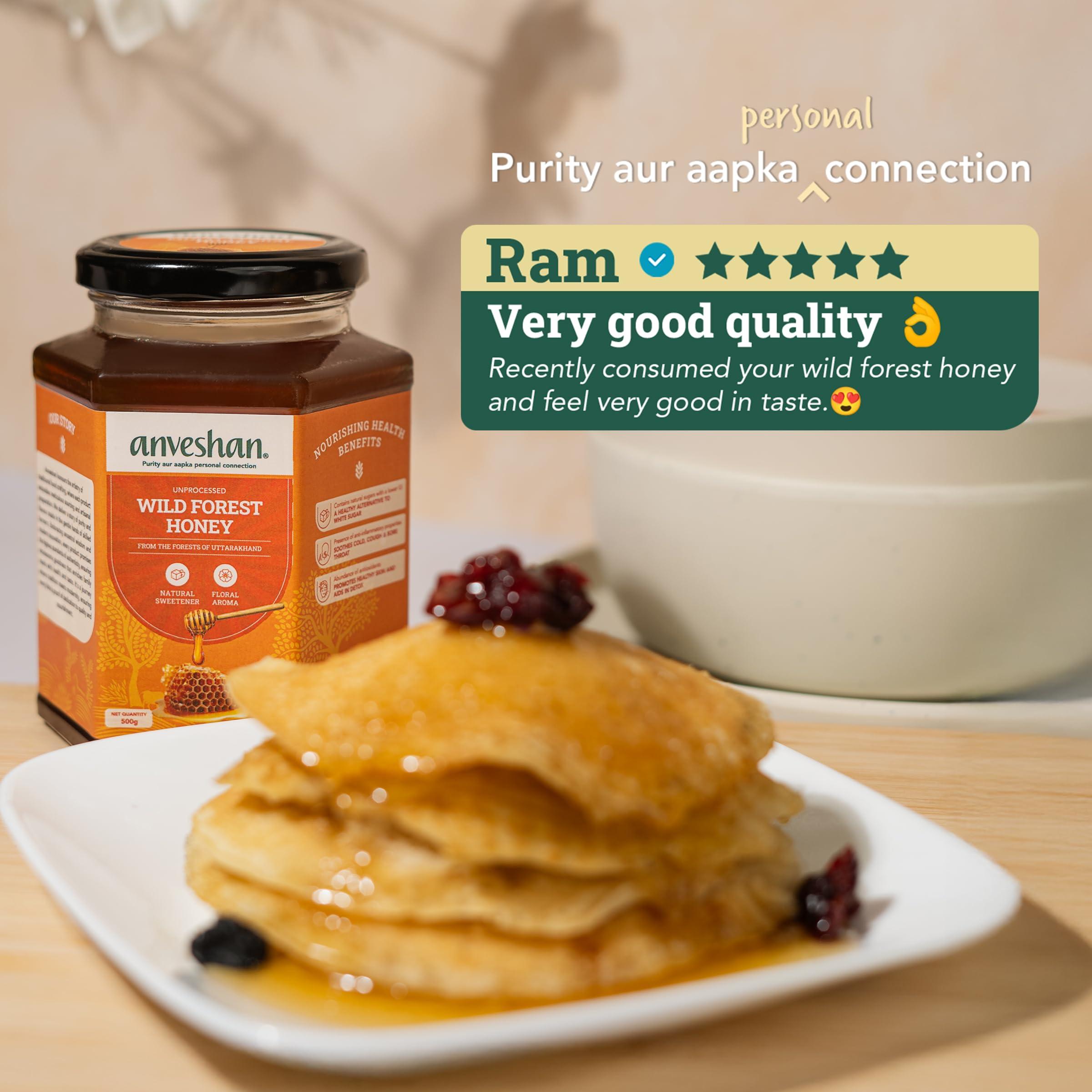 Anveshan Empowering farmers with technology Anveshan Wild Forest Honey 500g | Glass Jar | NMR tested | Raw & Unprocessed | No Added Sugar | Immunity Boosting