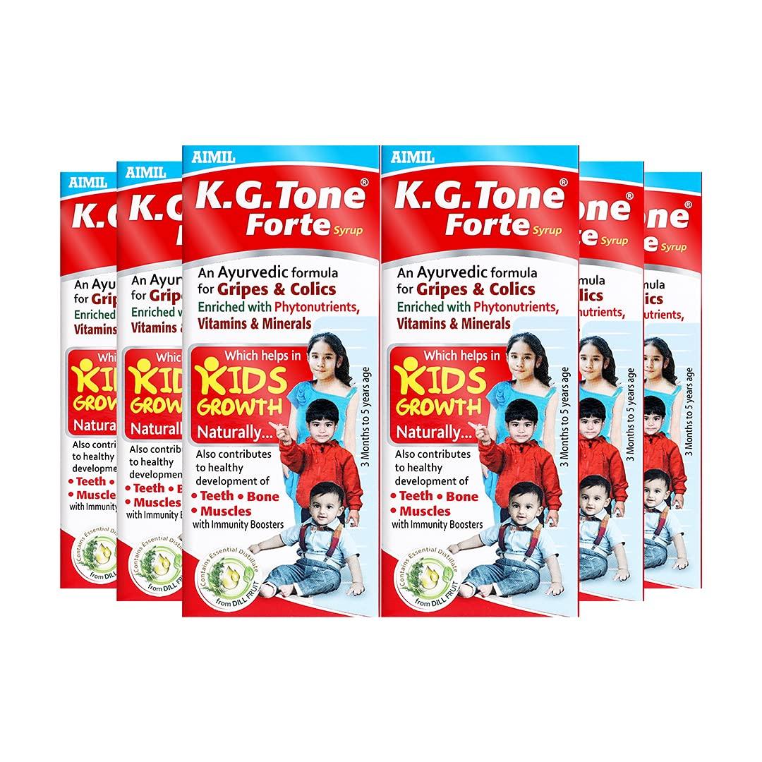 AIMIL AIMIL K.G. Tone Forte Syrup - 100ml (Pack of 6) | Herbal Syrup for Natural Kids Growth and Immunity | For Healthy Development of Teeth, Bones and Muscles | Ayurvedic Formula for Gripes & Colics