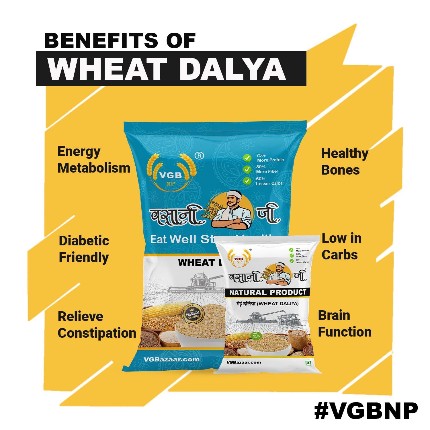 VGBNP VGBNP Vasani-G Natural & Unpolished High Fiber Wheat Dalia (Broken Wheat Daliya) Easy To Cook Wheat Porridge (Gehu Ka Dalia | Crushed Dalia) - 4Kg