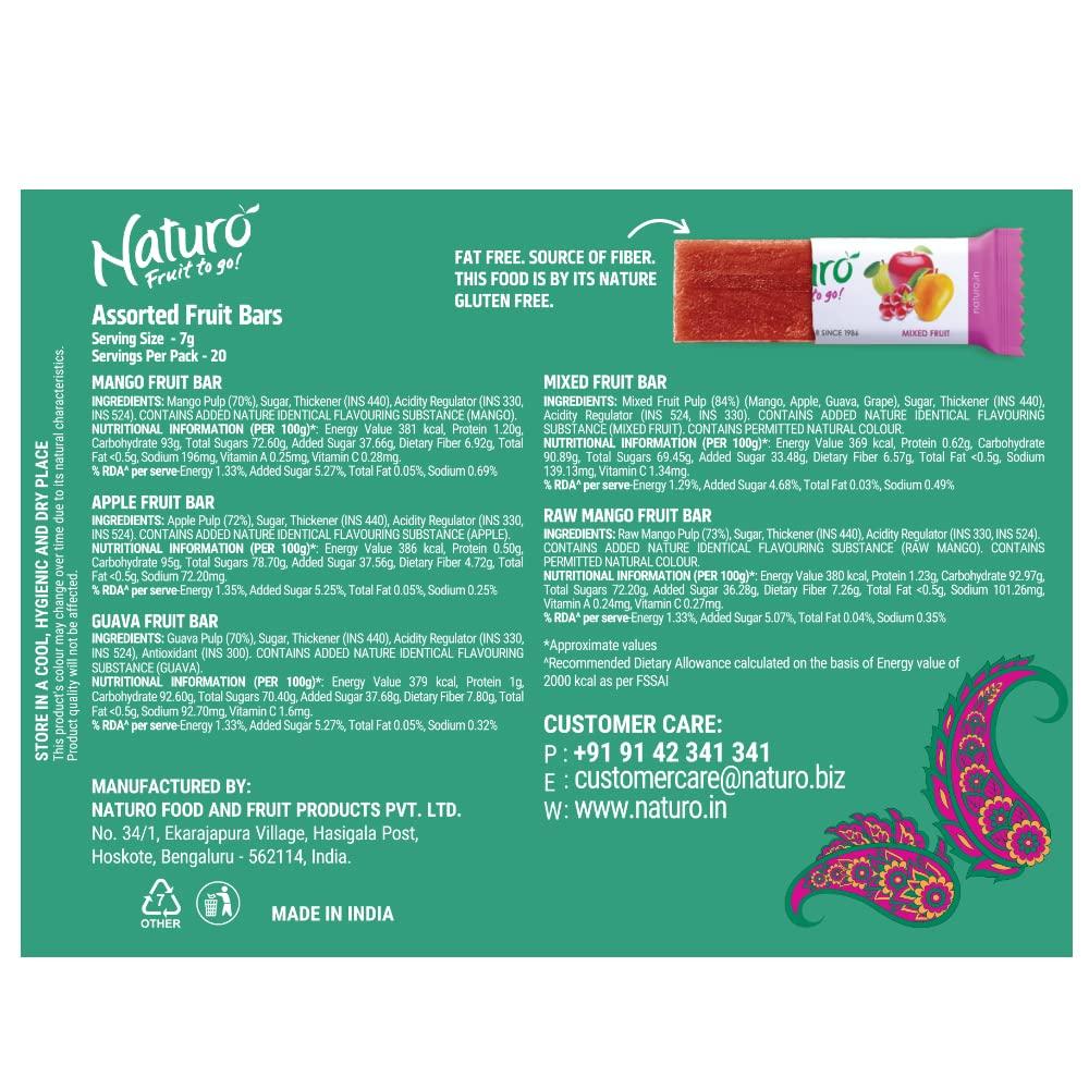 Naturo Naturo Assorted Jumbo Gift Box (Green) | Pack of 8 Gift Boxes (40 Fruit Bars per box) | Mango + Apple + Guava + Raw Mango + Mixed Fruit | No Preservatives, Artificial Colour or Flavours