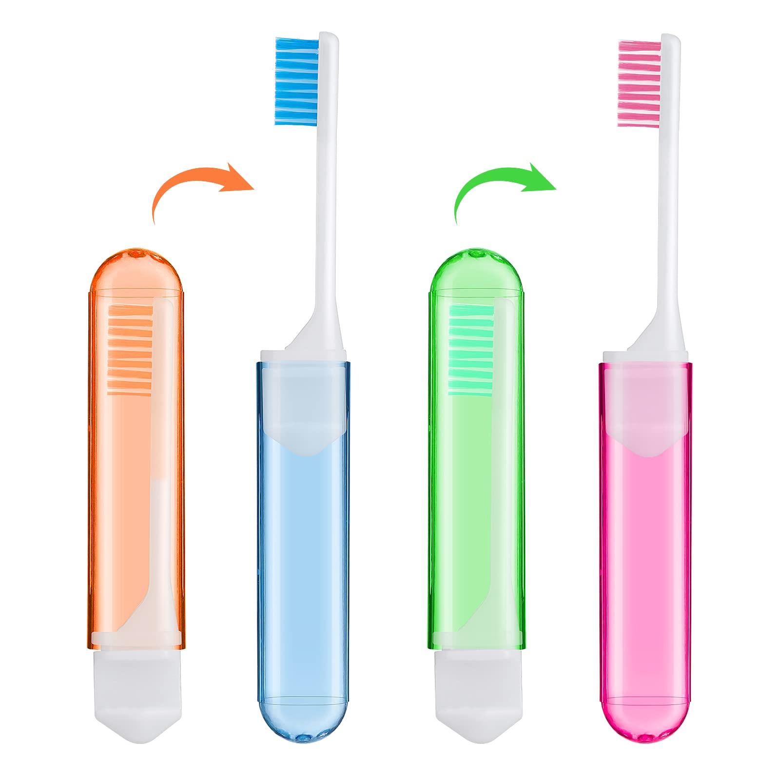 Sibba Sibba Toothbrush Covers 4 Pieces Folding Manual Toothbrushes Case Travel Kit Soft Bristles Tooth Brushes Mini Size Portable Brush Coverings Wrapped for Men Women Childrens Toddler