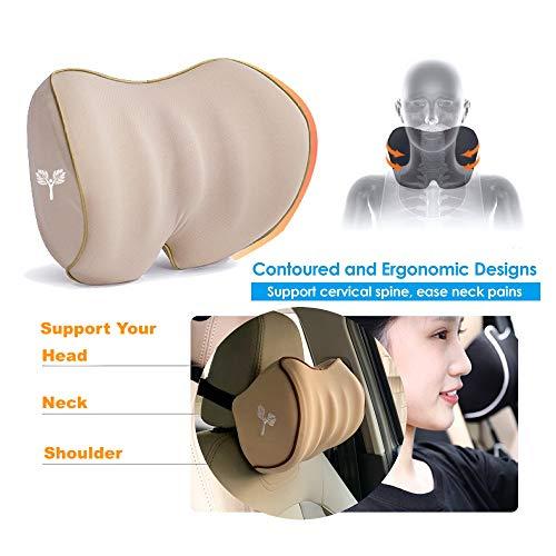 Grin Health Grin Health C3 Back Cushion Lumbar Support For Car Seat Backrest & Neckrest Pillow Headrest Support- Back Rest For Back Pain Relief Neck Pillow Relieves Neck Pain, Combo Kit Beige - Memory Foam