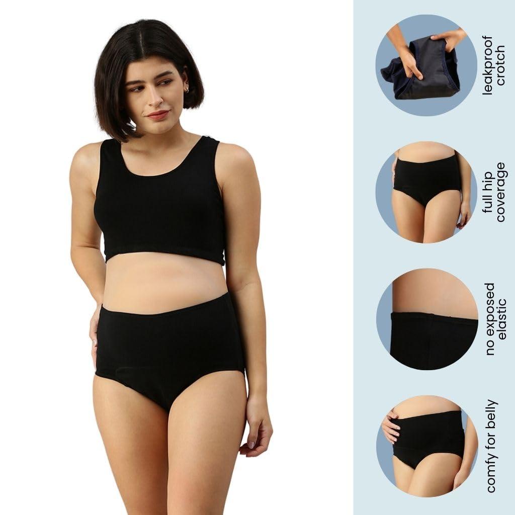 Morph Maternity Morph Maternity Period Panties After Delivery | Postpartum Panties & Breathable | Use with Pad for Non Icky Feeling | Soft Comfy Cotton | Pack of 3 | Black & Navy Blue | M