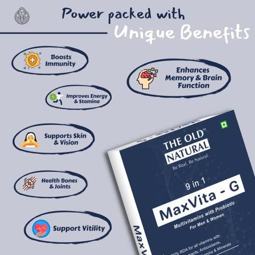 The Old Natural The Old Natural Maxvita -G Multivitamin with Probiotic 20 Tablets I Combination Of 9 In 1 Blends - Vitamins, Minerals, Prebiotic & Probiotic (Pack of 2 Strips - 20 Tablets)
