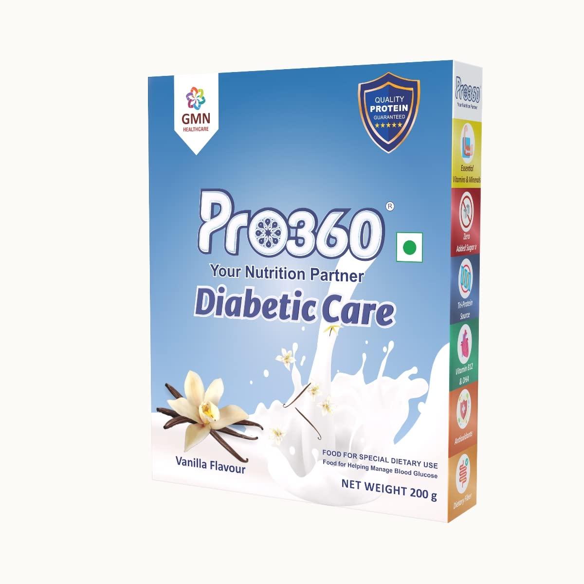 PRO360 Pro360 Diabetic Care Protein Powder for Diabetes - Food Supplement for Diabetic Patients - Helps in Managing Blood Sugar Levels - Zero Added Sugar - 200g Refill pack (Vanilla)