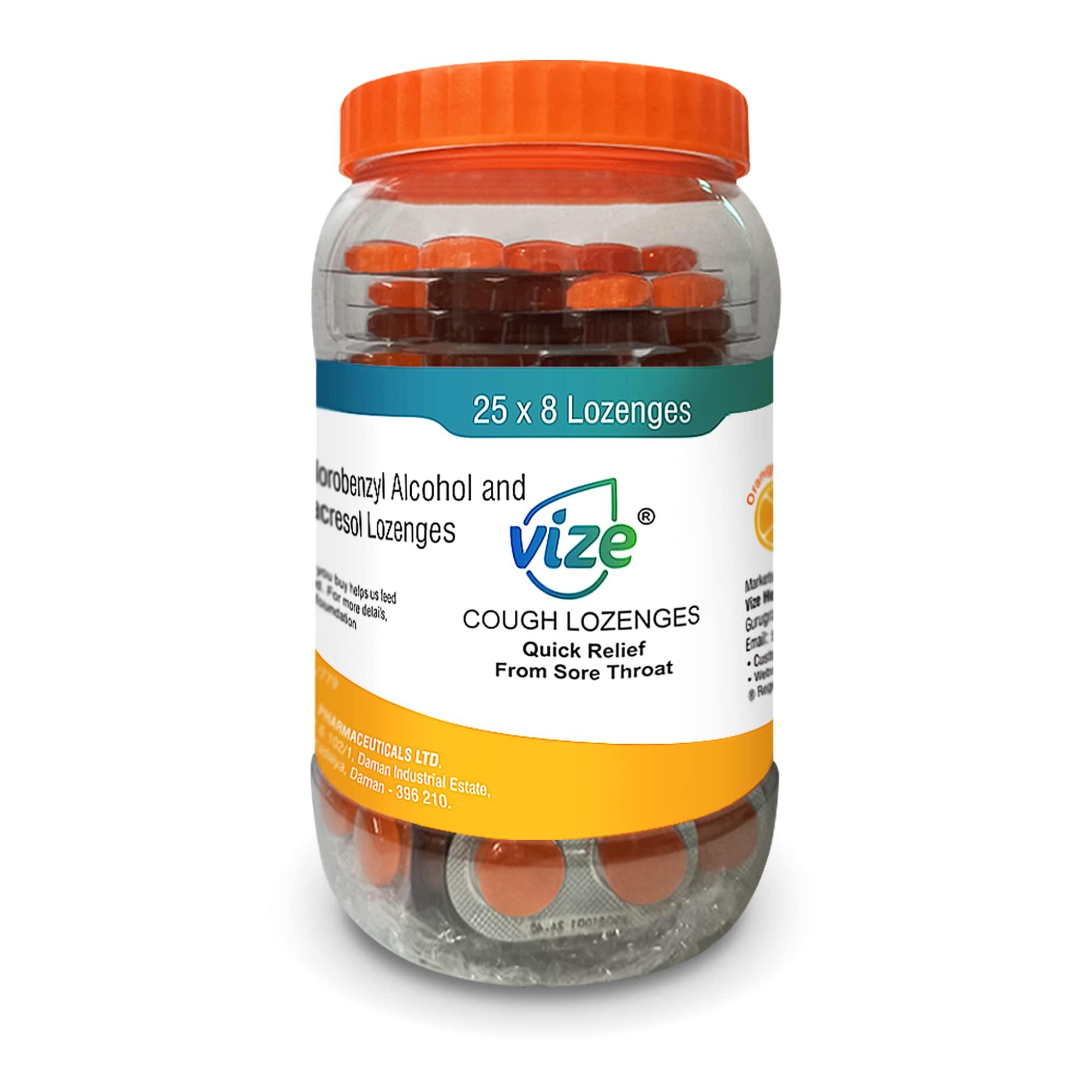 Vize Vize Cough Lozenges  80 Count - Pack of 10 StripsOrange Flavour  Quick Relief from Sore Throat