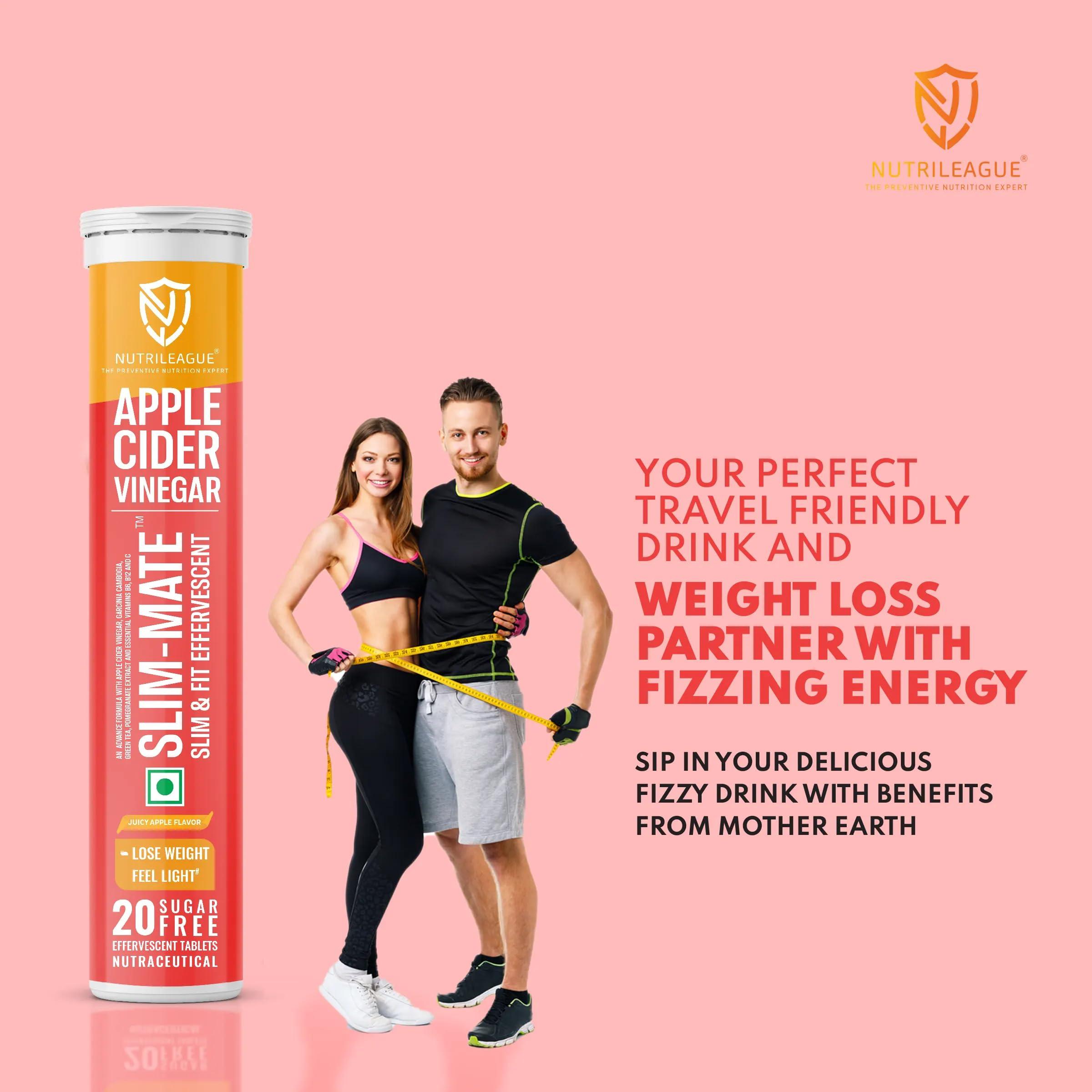 Nutrileague Nutrileague Slim-Mate (Slim & Fit) Effervescent Tablet | Apple Cider Vinegar with Mother (ACV) | 20 Tabs Each | Apple Flavour | Sugar-Free | Vegan | Garcinia Cambogia, Pomegranate, Green Tea & Vitamin C, B6, B12