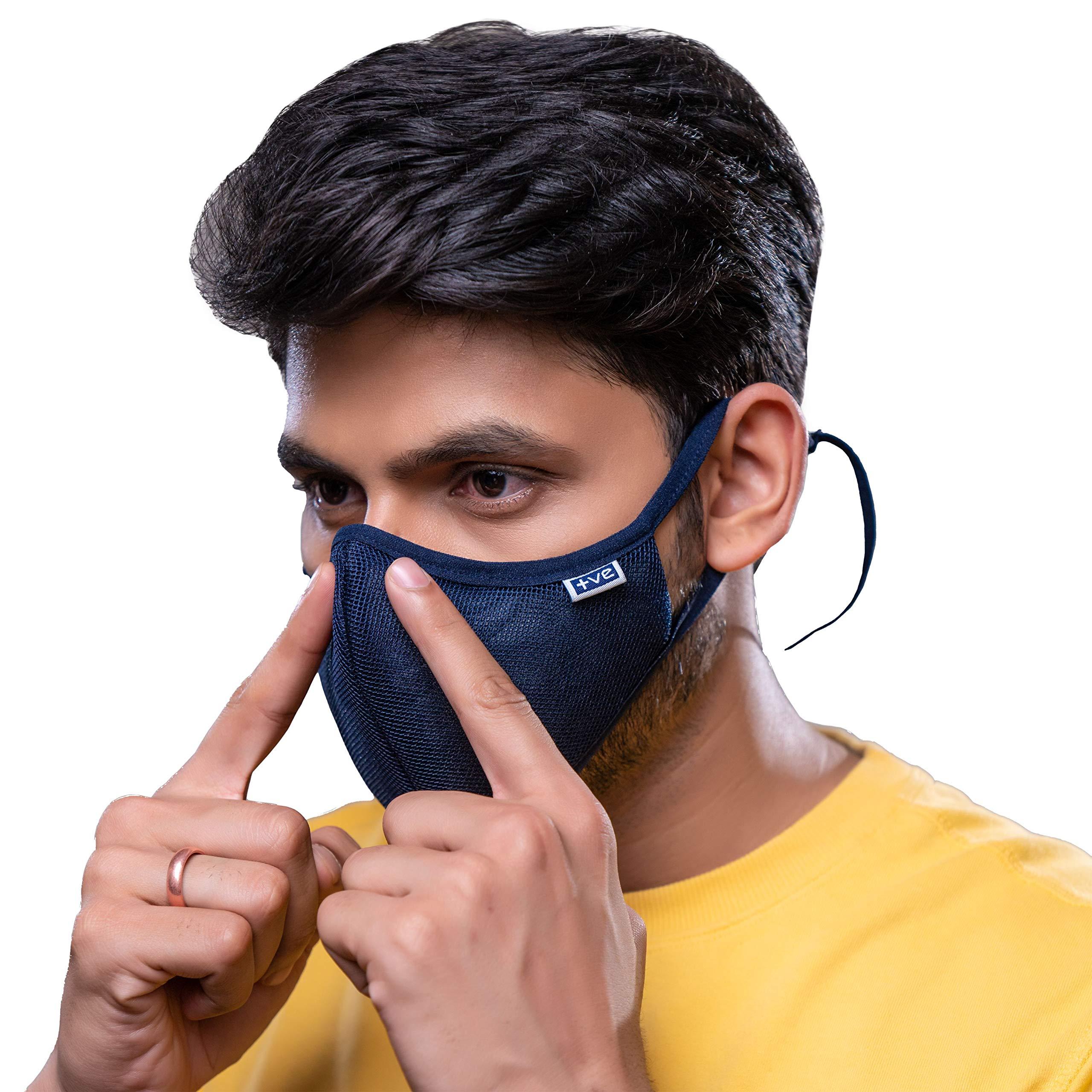 Posi+ve Posi+ve Fabric Reusable Face Mask (Blue, Pack of 4) for Unisex
