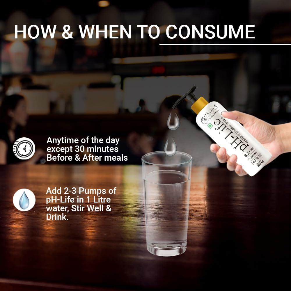 OSOAA OSOAA Ph-Life Vegetarian Alkaline Mineral Water Drops (200Ml)|Makes 40L Alkaline Water|8.2+ Ph Booster Drops For Ro Water|14 Minerals,0 Calorie|Drinking Water Enhancer Liquid