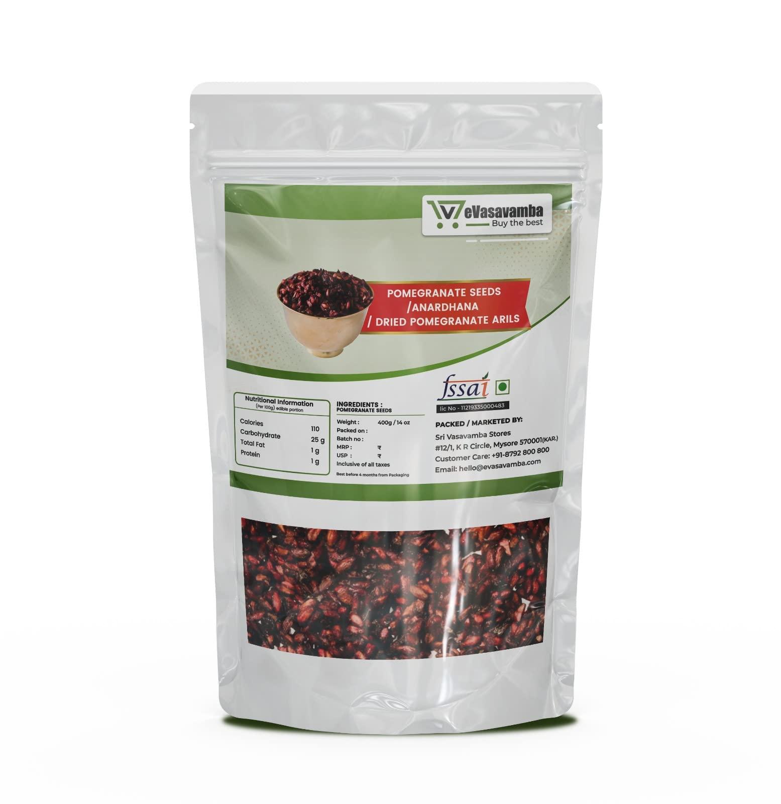 eVasavamba eVasavamba, Dried Pomegranate Seeds | Anardhana | Anar ke Beej | Pomegranate Arils | A++ Grade, 400g