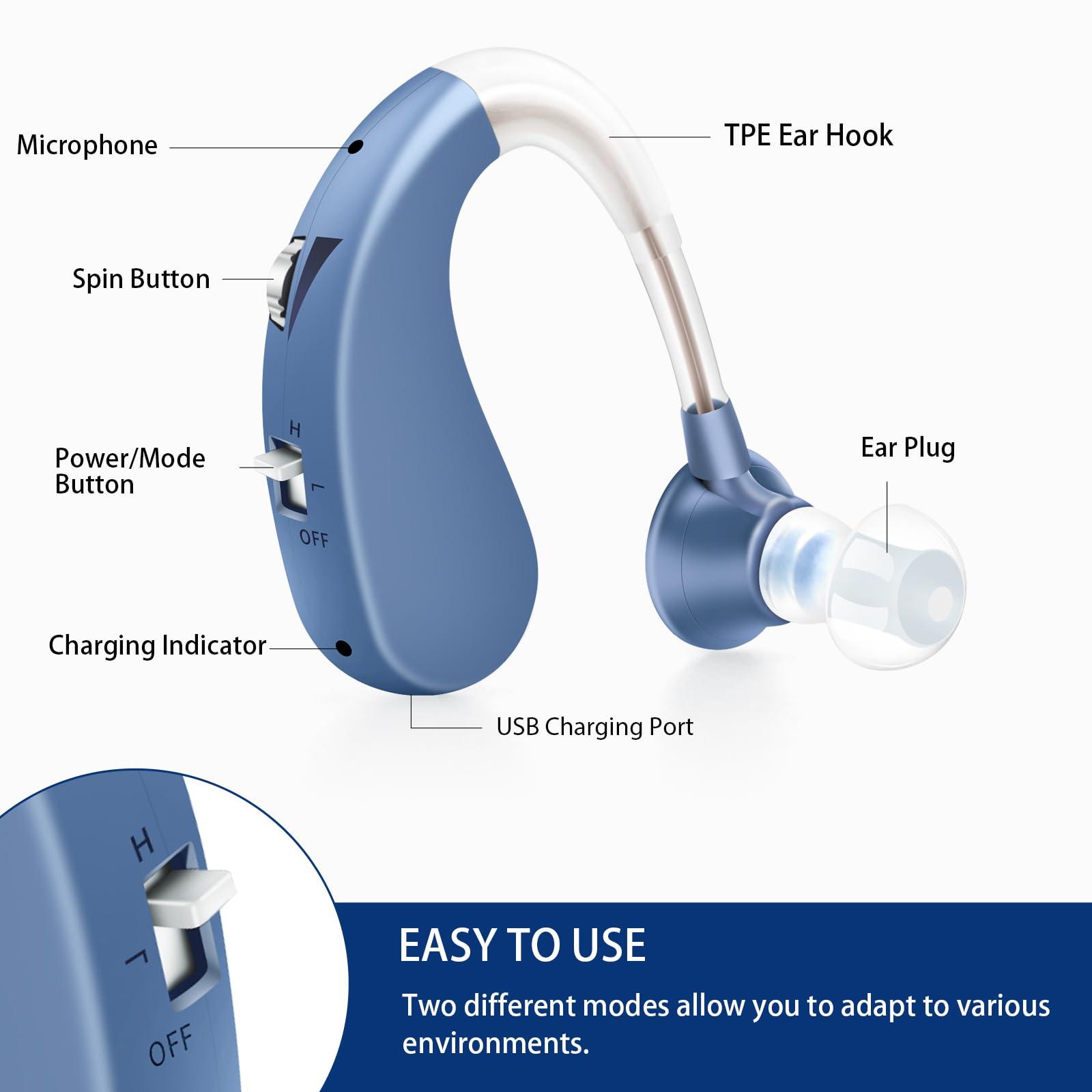 Britzgo Britzgo Hearing aids amplifier for seniors rechargeable ear hearing machine for old age (Blue)
