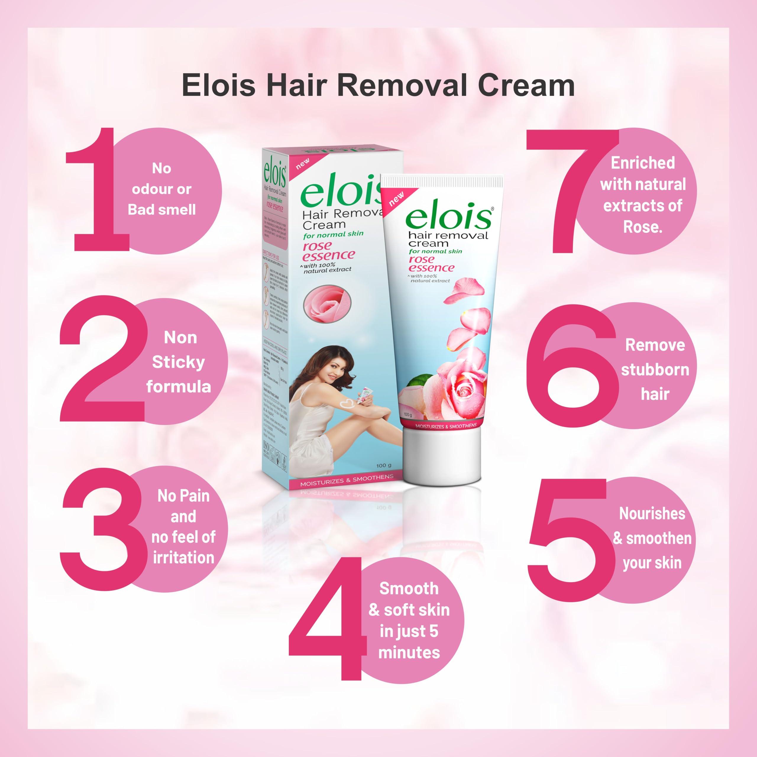 elois Elois Hair Removal Cream for Women With Rose Extract, Normal Skin(100g) Suitable for Legs, Underarms, Bikini Line 2x Longer Lasting Smoothness than Razors