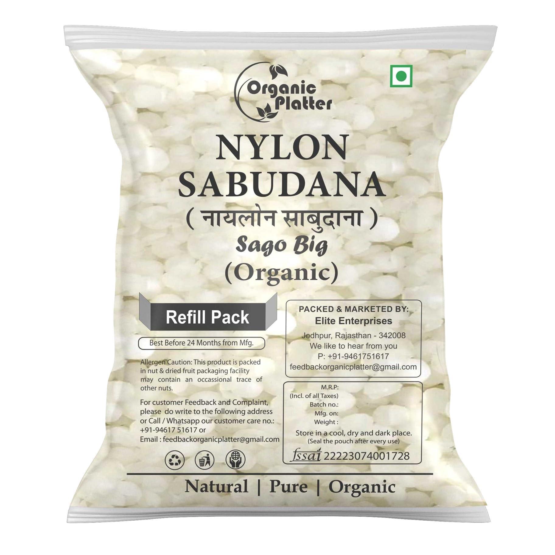 Organic Platter Nylon Sabudana Big, Nylon Sago,Nylon Crystal (Sago), Javvarisi/Tapioca pearls (Refill) (1800)