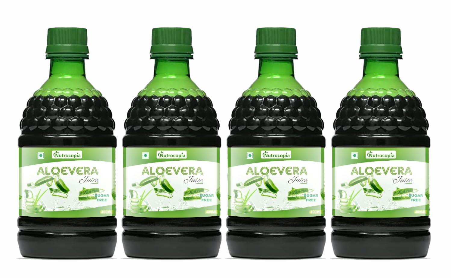 NUTROCOPIA NUTROCOPIA Aloe Vera Juice | For Glowing Skin & Healthy Hair | Organic & Natural Juice Made With Cold Pressed Aloe Vera 400 ML - Pack of 4