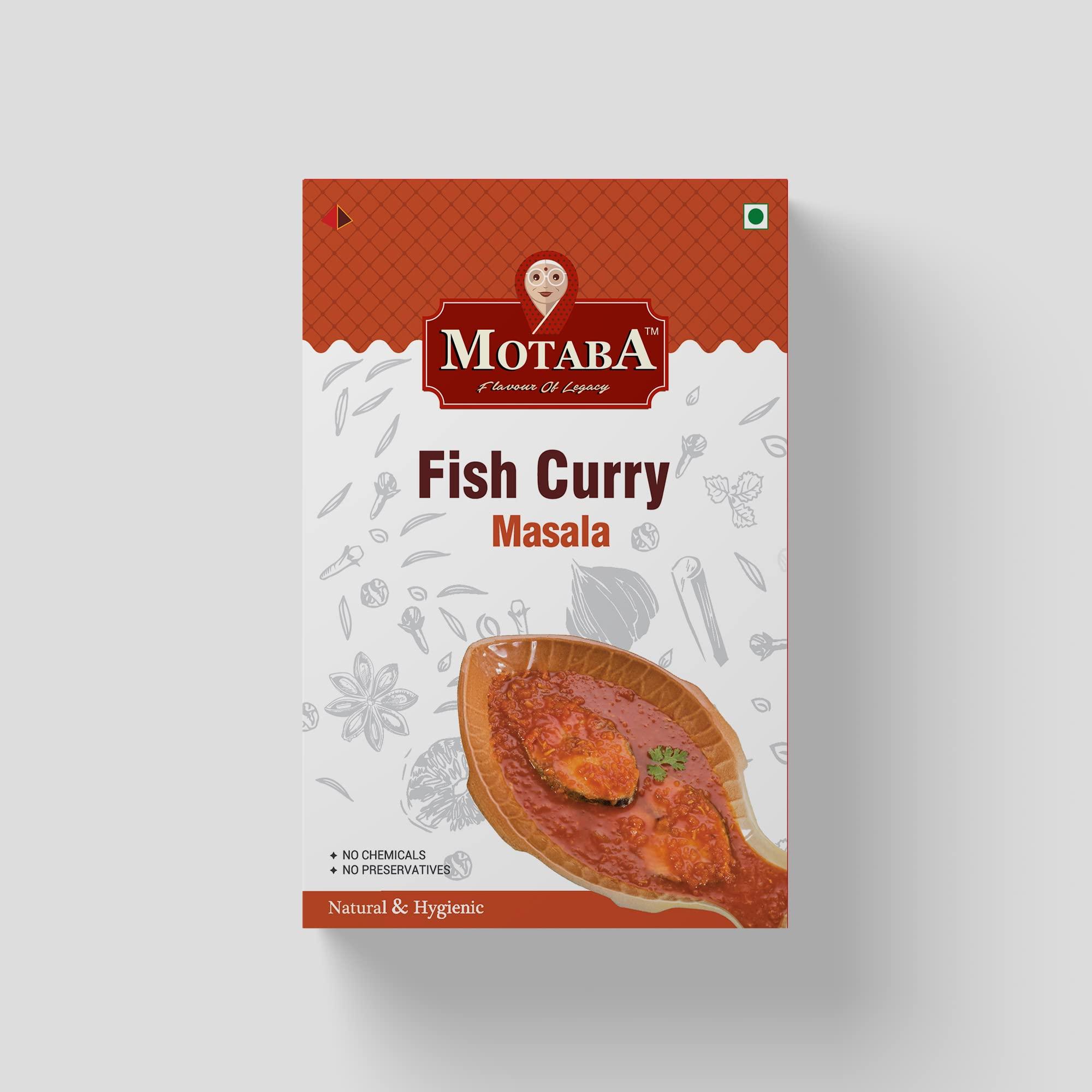 MOTABA Motaba Fish Curry Masala | Ready to Cook Spice Mix, Machhli Gravy Masala | | Indian Blended Spices, Authentic Spicy fish curry Masala | Aromatic(100Grams)