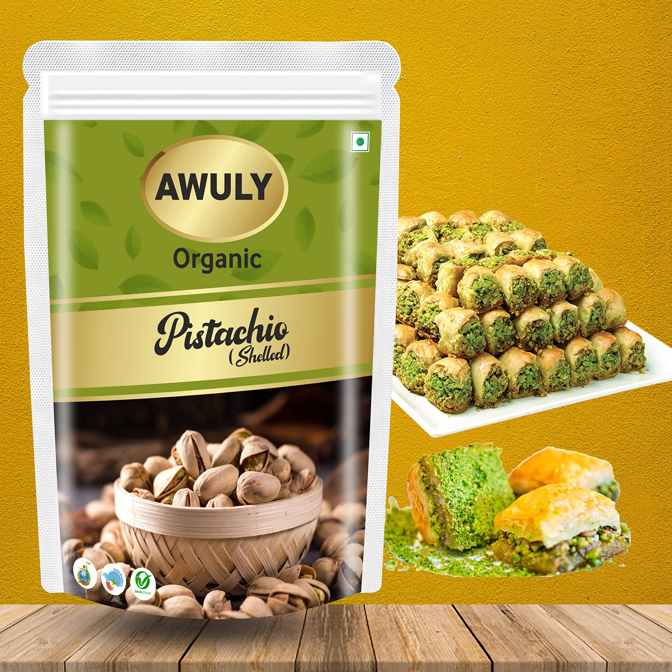 AWULY AWULY Whole Raw Organic Pistachios with Shell |100% Pure and Organic Pista Dry Fruit and Nuts | Gluten Free | Rich in Proteins, Nutrients | Fresh and Healthy Dry Fruits Shelled Pistachios (100gms)