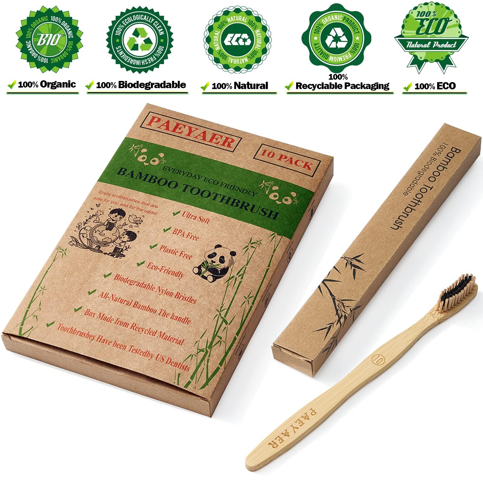 paeyaer paeyaer 20 Count Bamboo Toothbrushes (Soft+Medium), Natural Wood Toothbrushes Bulk, Eco-Friendly, BPA Free, Biodegradable & Compostable Charcoal Wooden - Reusable Travel Toothbrushes