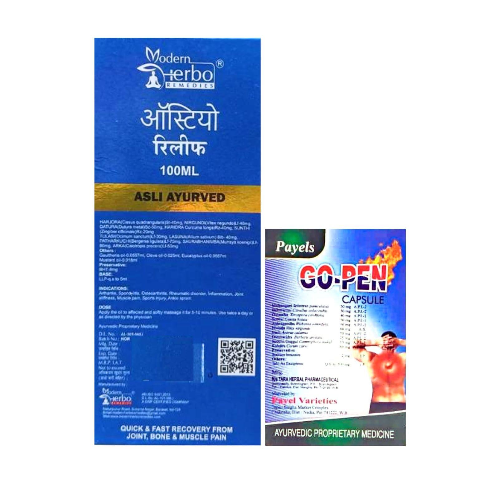 HERBSHD Ayurvedic Osteo Relief Oil & Go-Pen Capsule | 100ml & 30 Capsule | Combo Pack