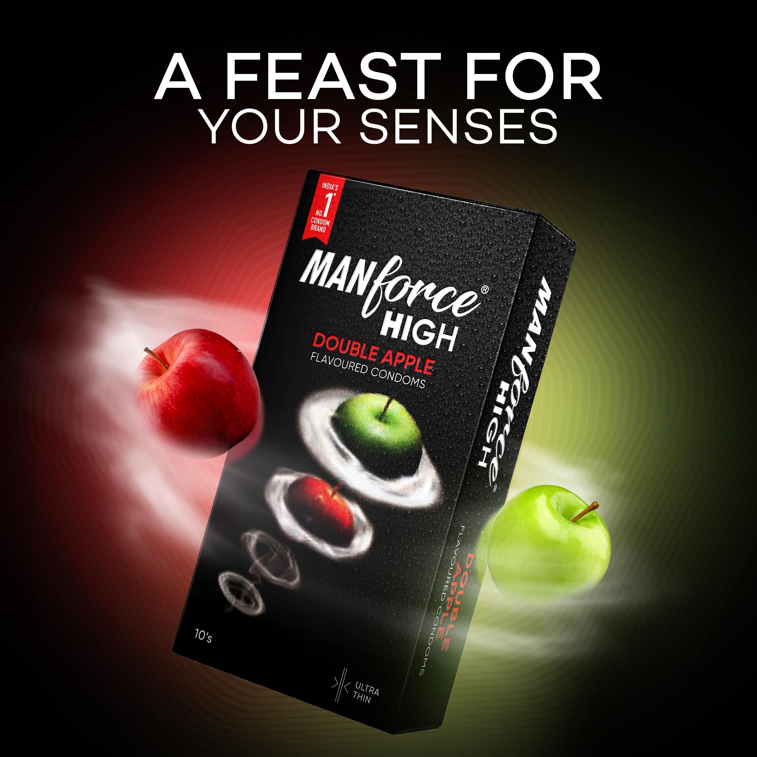 Manforce Manforce High Double Apple Flavoured Condom| Ultra Thin With 0.05mm Thinness| Smooth and Natural Feel| Lubricated Latex Condom| Electronically Tested| Pack of 30