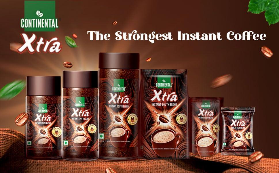 Continental Coffee Continental Coffee Xtra Instant Coffee Powder 50G Pouch | Pack Of 4 | Strongest Instant Coffee | 200 Gram (50G * 4 Pouches)