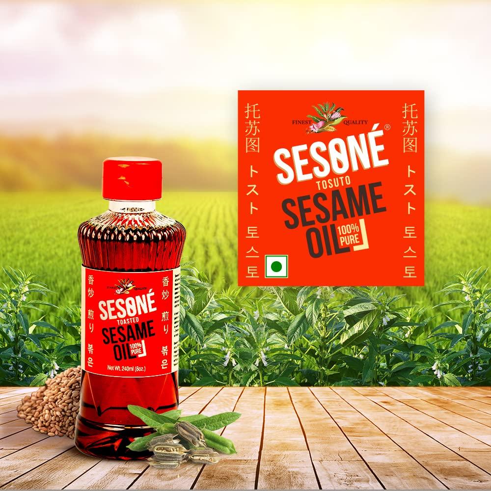 Sesoné Sesone Tosuto Premium Toasted Sesame Oil | 240ml Bottle | 100% Natural Sesame Oil for Oriental Cooking | No Additives & No Artificial Colours | Nutty Flavor, Drizzle on Soups, for Sauting and Salad Dressing