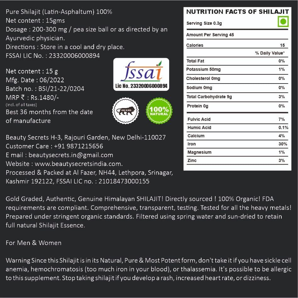 BEAUTY SECRETS Beauty Secret Pure Himalayan Ayurvedic Shudh Raw Shilajit Resin/Semi-Liquid for Men & Women 15 Gms (Pack Of 2)