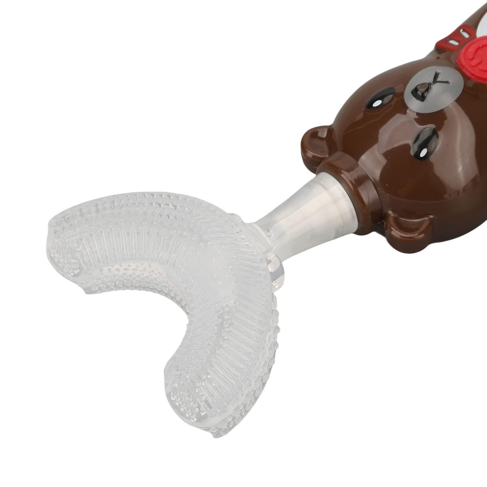 DNEI Sonic U Shaped Toothbrush, Kids Smart Toothbrush Automatic Ergonomic Cute Bear with 3 Brush Heads for Travel (Brown)