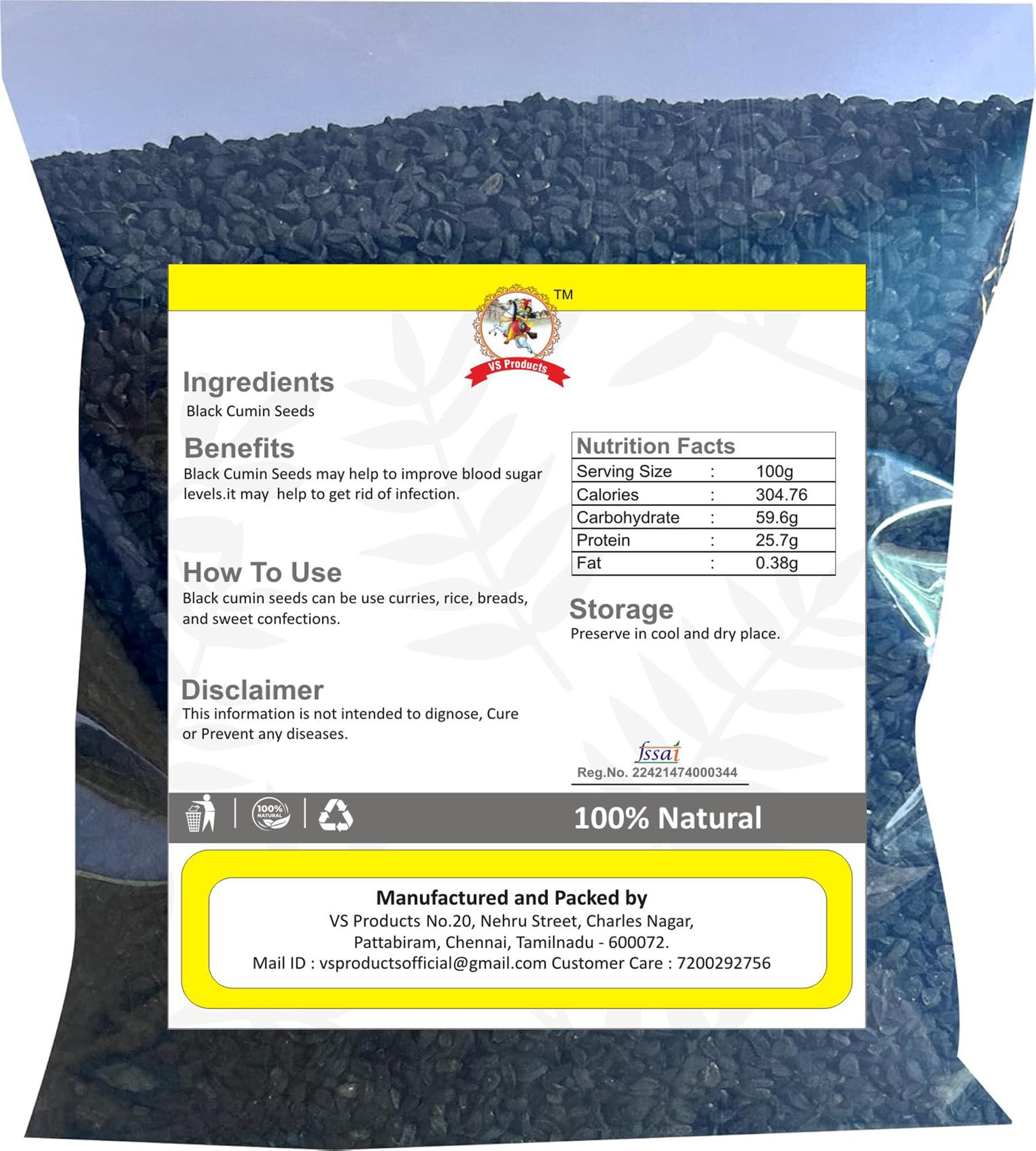 VS Products VS Products Black Cumin Seeds, 500g, Karunjeeragam Seeds, Kala Jeera, Kalonji Seeds, Nigella Seeds, Black Seeds, (Packof5X100g)