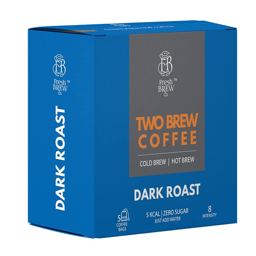 Fresh Brew Co. Two Brew Coffee | Cold Brew & Hot Brew | Dark Roast | Intensity 8 (No equipment required | Just add water) (15, Coffee Bags)