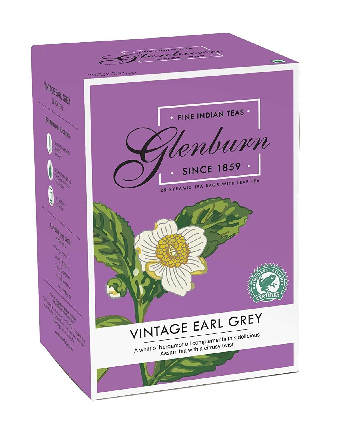 Glenburn Tea Direct Glenburn Earl Grey Pyramid Silk Tea Bag 20pc - Fresh and Direct from Khongea Tea Estate I Savour the Flavour of Premium Leaf Tea