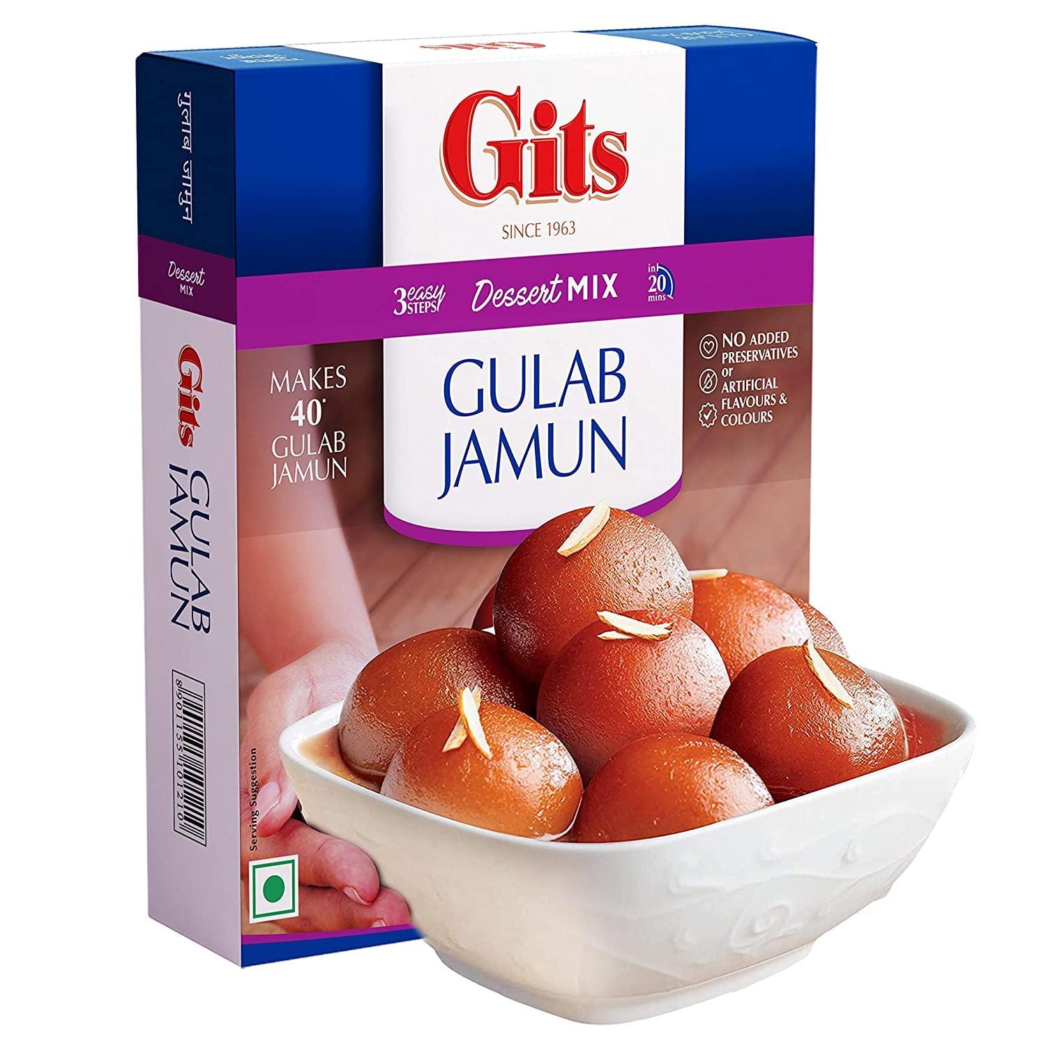 Gits Gits Instant Gulab Jamun Dessert Mix, Makes 40 per Pack, Pure Veg, Delicious Indian Dessert and Mithai, 400g (Pack of 2, 200g Each), White