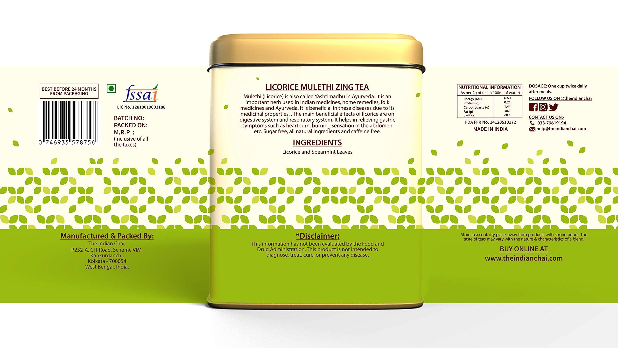 The Indian Chai The Indian Chai - Licorice Mulethi Zing Tea 200g with Spearmint for Immunity, Sore Throat and Stress