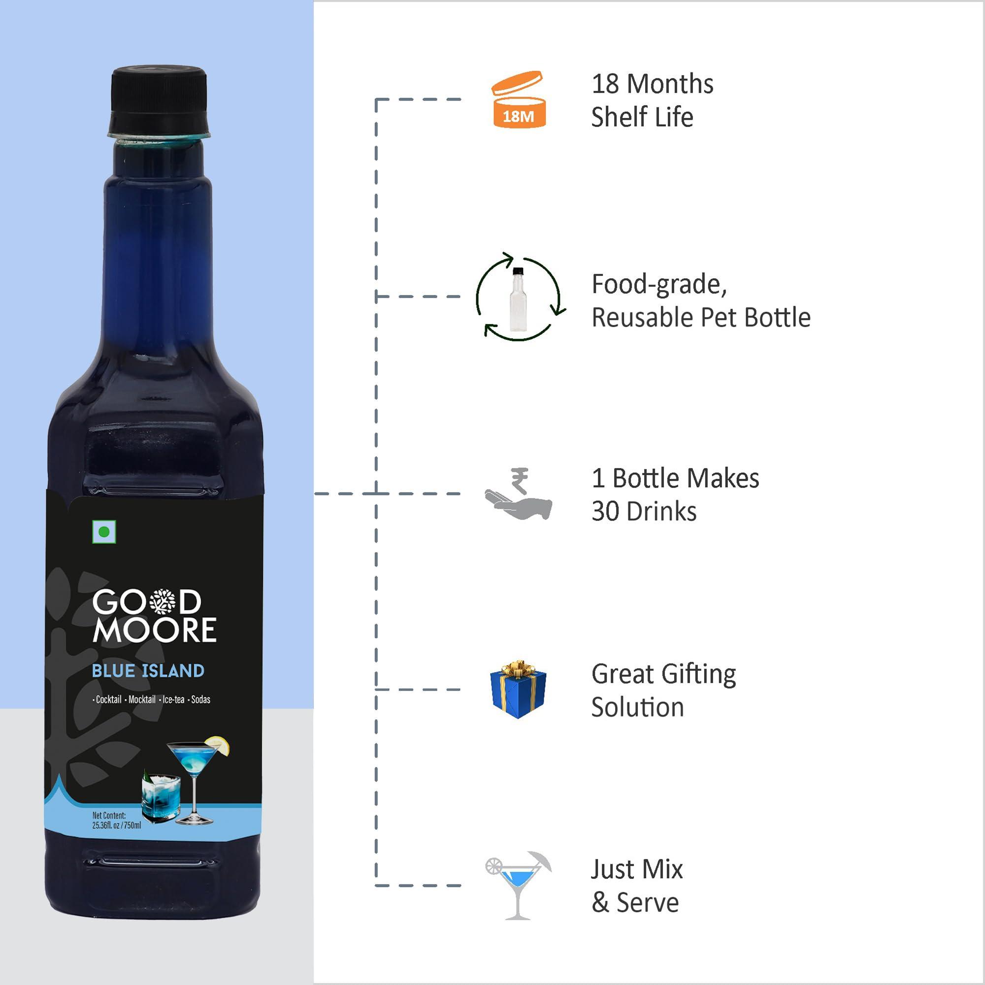 GOOD+MOORE GOOD&MOORE Blue Island Syrup | For Cocktail, Mocktail, Sodas, Ice-teas and more | Concentrated Syrup | Blue Curacao Syrup | Ready to mix | Premium Syrup | 750ml