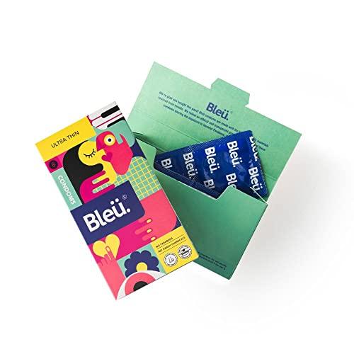 Bleu Bleu Ultra Thin Condoms for Men - 8 Count (Pack of 6) | Vegan, Toxin Free & 100% Natural Latex for Extra Sensitive Skin, Reduced Itchiness & Irritation