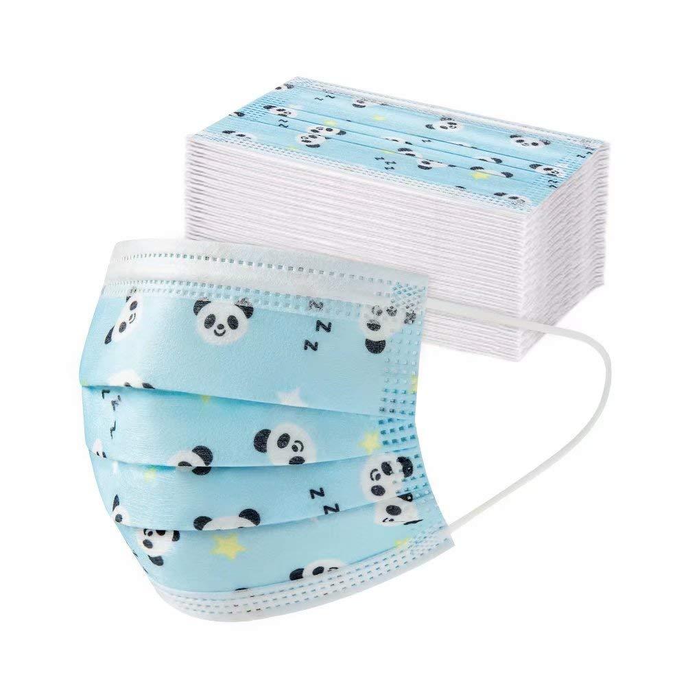 ApePal ApePal Non Woven fabric Cute Kids Satety Face Mask,Children\'S 3 Ply Protective Earloop Disposable Sanitary Face Masks With Pandon Print,50Pcs, Blue