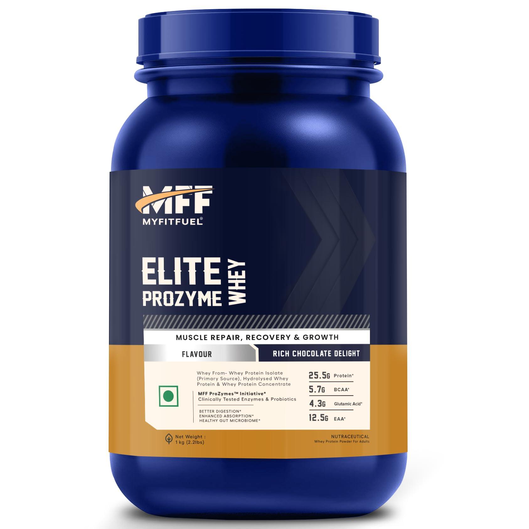 MyFitFuel MyFitFuel Elite ProZymes Whey Isolate Primary Source, Hydrolyzed Whey | Clinical Trial Enzyme & Probiotics For Faster Digestion Enhanced Absorption & Gut Health (Chocolate Hazelnut, 1 Kg)