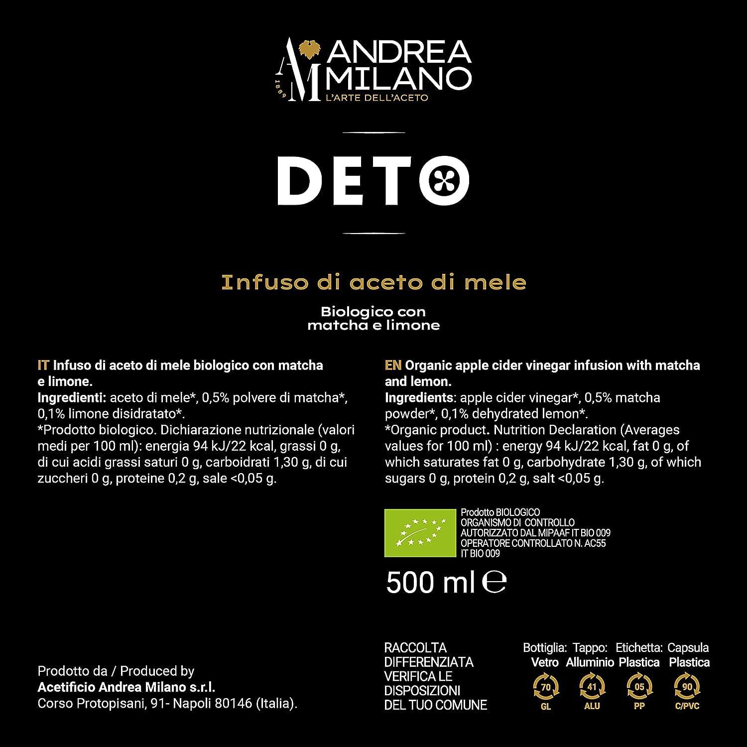 Generic Deto Organic Apple Cider Vinegar Infusion With Lemon & Matcha with Live Mother - 500ml (Andrea Milano)