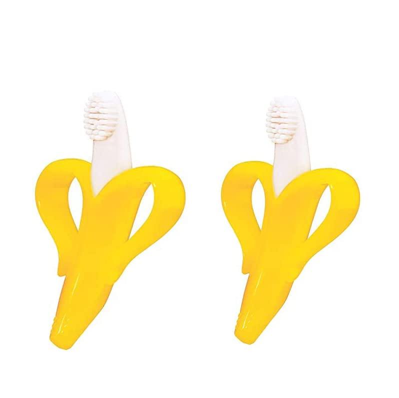 MEEO FASHIONS MEEO FASHIONS Kids Banana Toothbrush Teether With Soft Bristles Flexible 100% Safe For Toddlers Easy To Hold (Yellow) Pack of 2