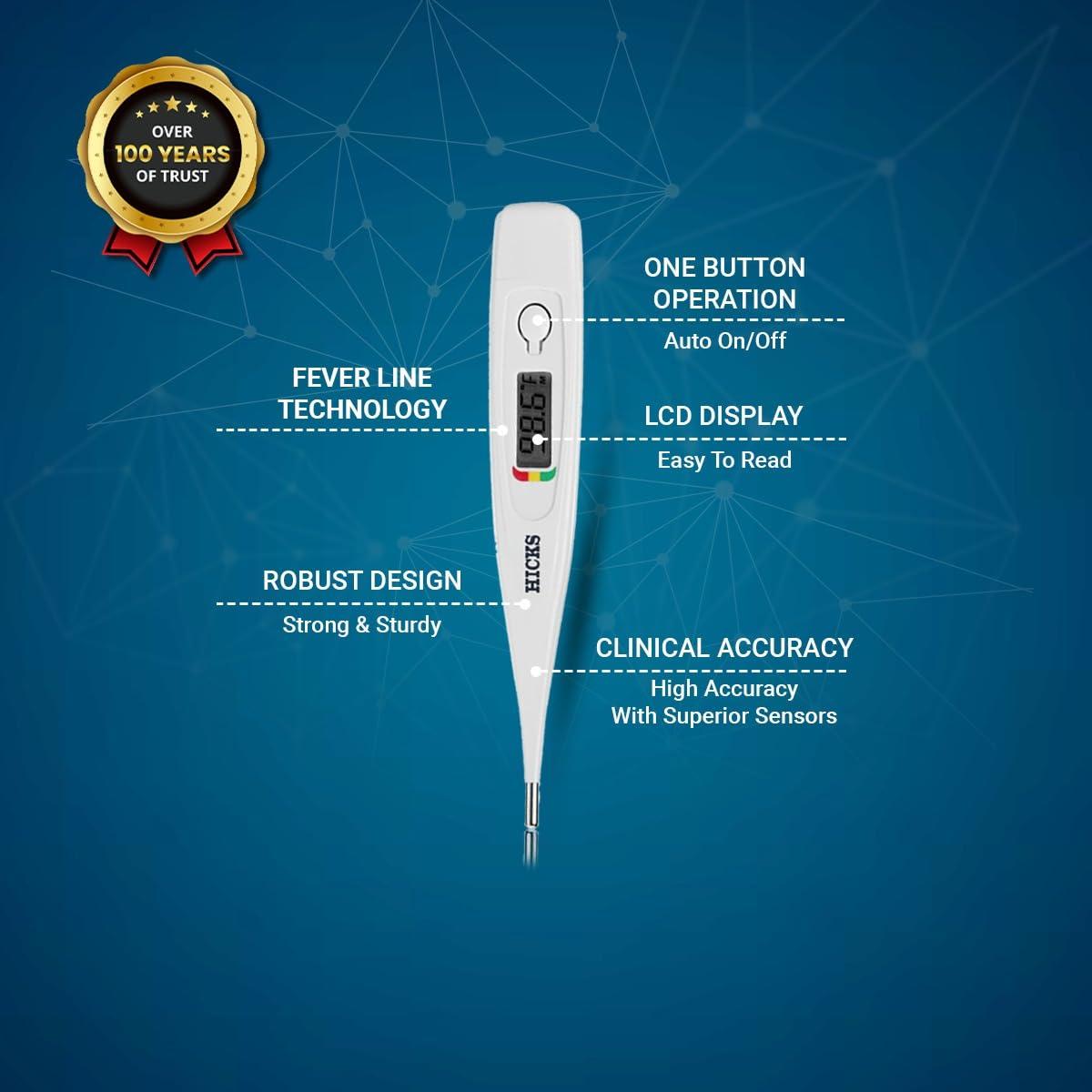 Hicks Hicks DMT 416 Digital Thermometer: Professional Accuracy | 10-Second Readings | Dual Scale (F/C) | Fever Line Indicator | Water-Resistant