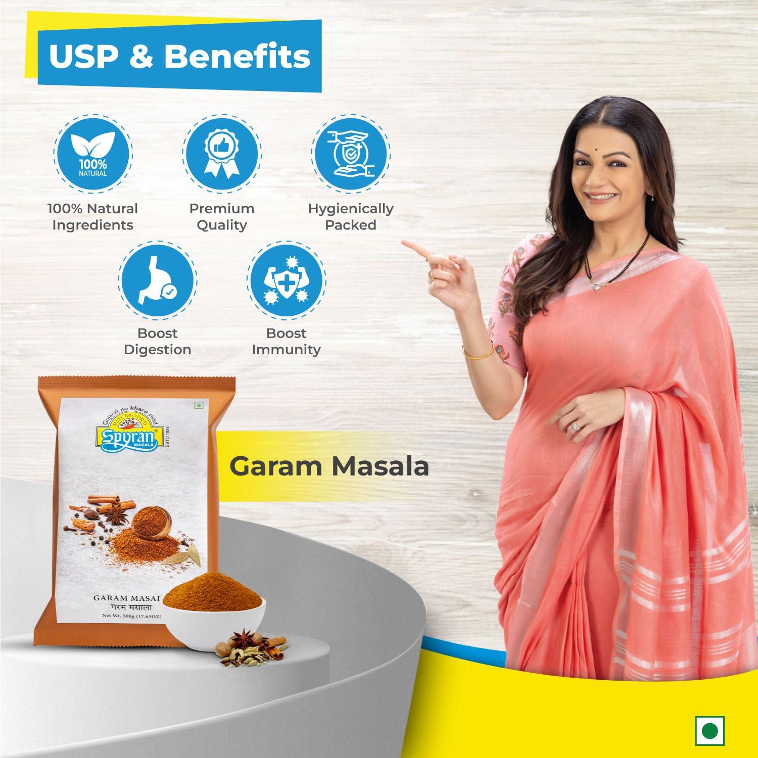 Spyran Spyran Garam Masala | No Onion & Garlic, No Salt | Blended Spice for Authentic Taste and Colour (500g)