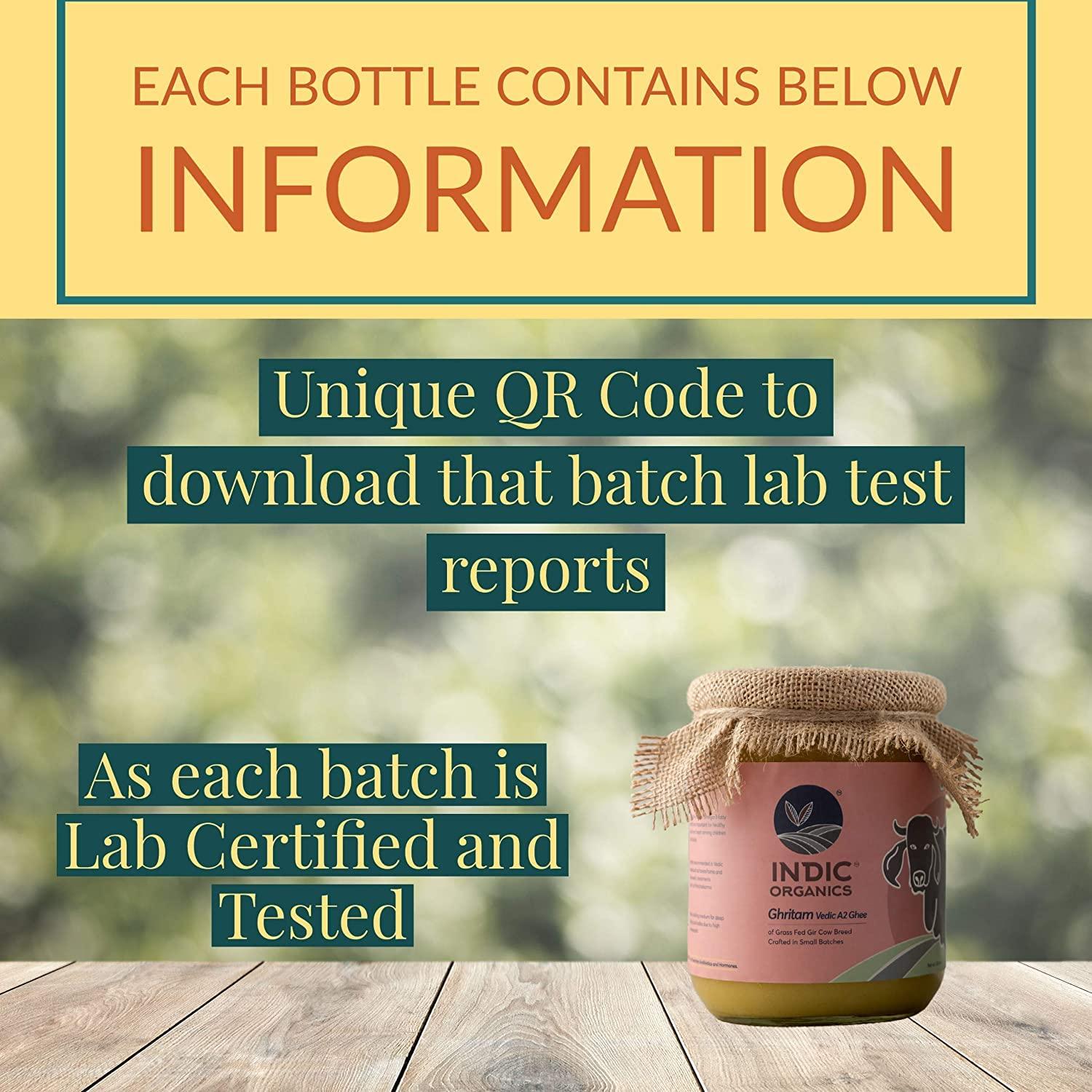 INDIC ORGANICS Indic Organics Gir Cow\'s A2 Ghee | Free Grass Grazing Healthy Gir Cow\'s Bilona Ghee from Khatiyawad Region of Gujrat | Lab Certified & Tested (250 ml)