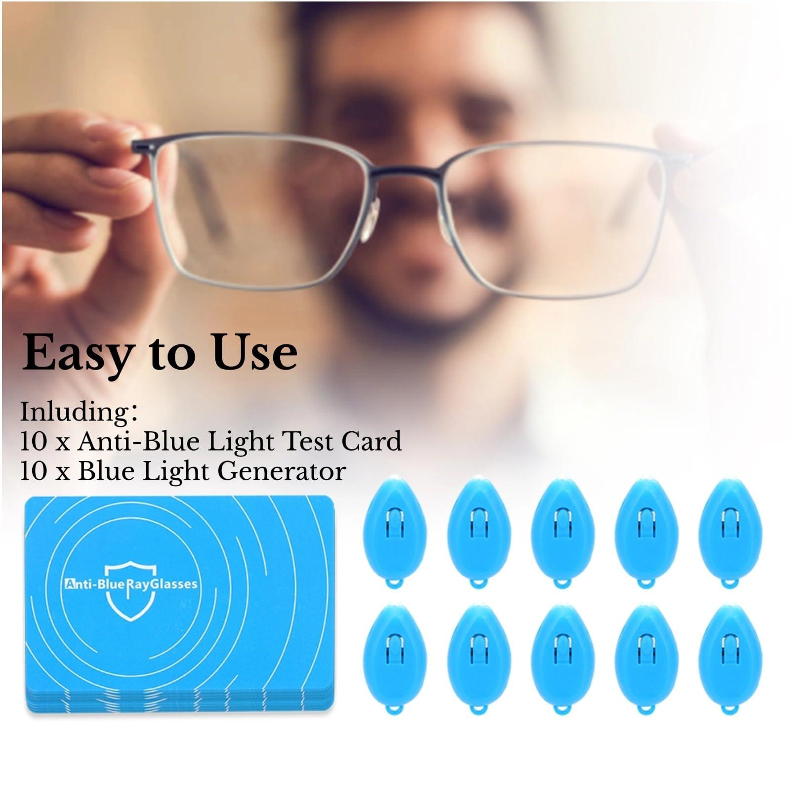 DAUERHAFT 10 Set Professional Anti-Blue Light Test Card,Including Anti-Blue Light Card and Blue Light Generator,The Blue Light More Strong,The Color Change More Deep,for Eyeglasses Test.