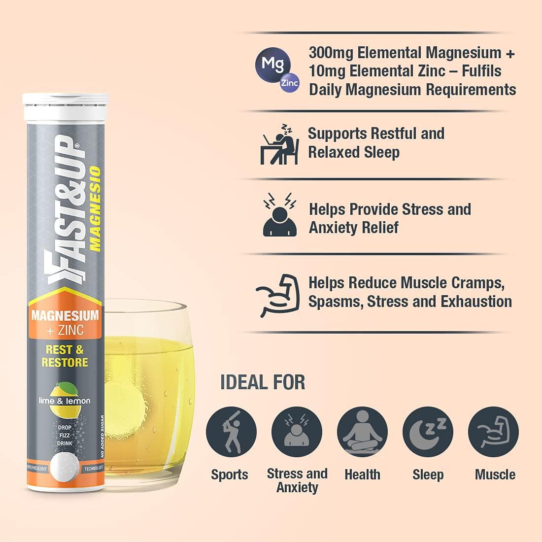FAST&UP Fast&Up Vitalize Multivitamin Supplement 21 Vitamins And Minerals - 60 Tablets & Fast&Up Magnesio - Magnesium and Zinc for Muscle Health and Stress - 20 Effervescent Tablets - Lime and Lemon Flavor