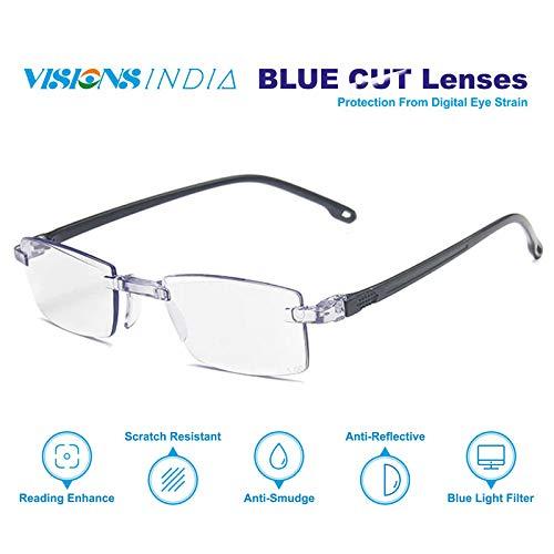 AUGEN AUGEN Blue Block Rimless Reading Glasses Black Clear Unisex Free Size Power (+4.00, Pack of 3)